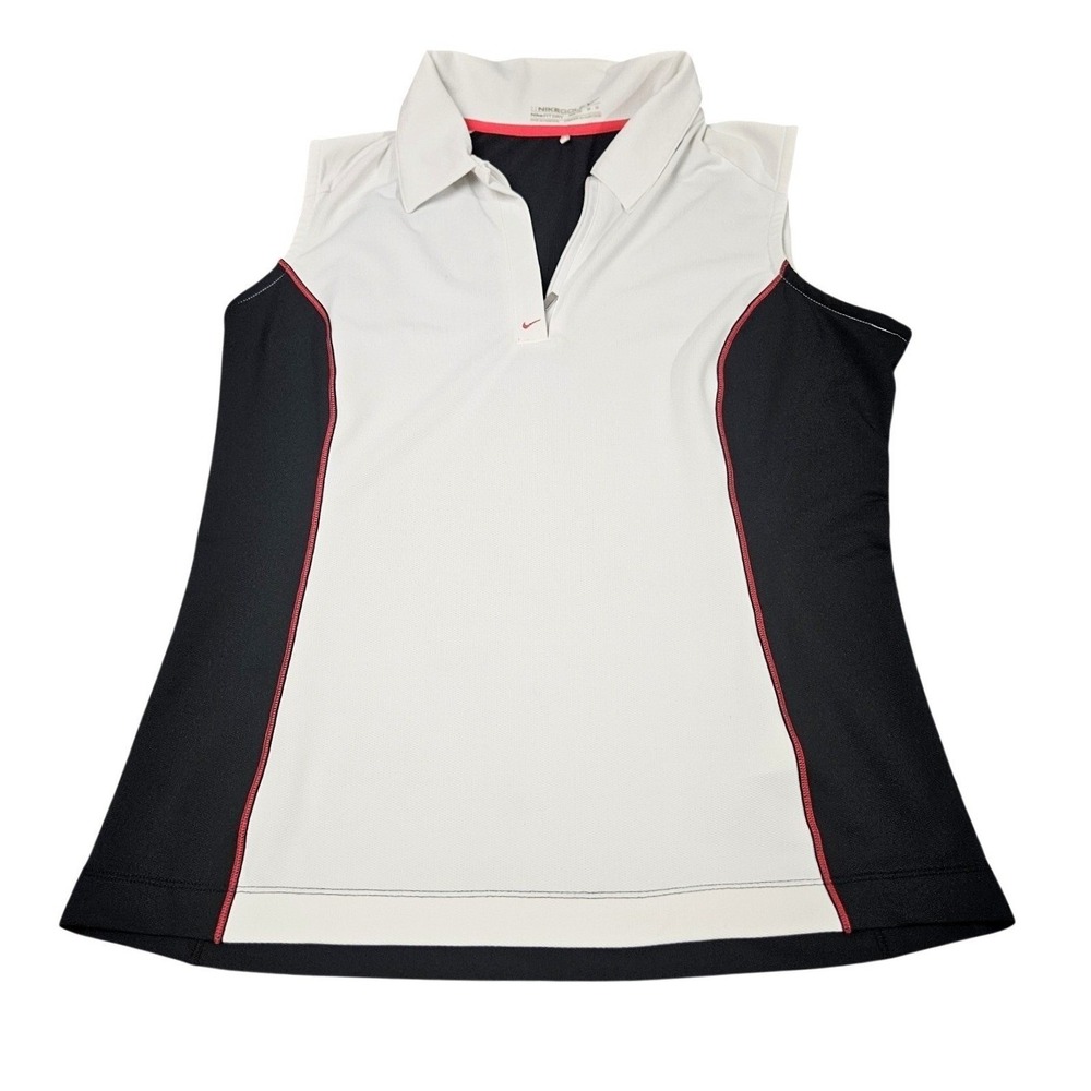 Nike Golf Polo Shirt Womens Medium White Black Sleeveless Nike Fit Dry Athletic